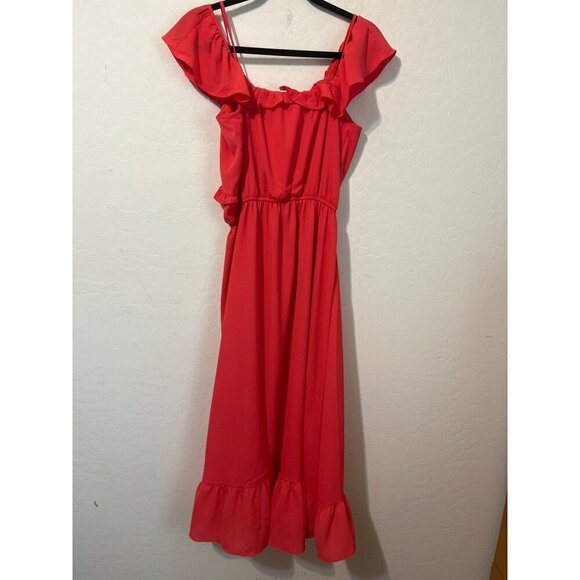 NWT Love Ady Sz L Coral Flutter Midi Dress Lined - Picture 6 of 9